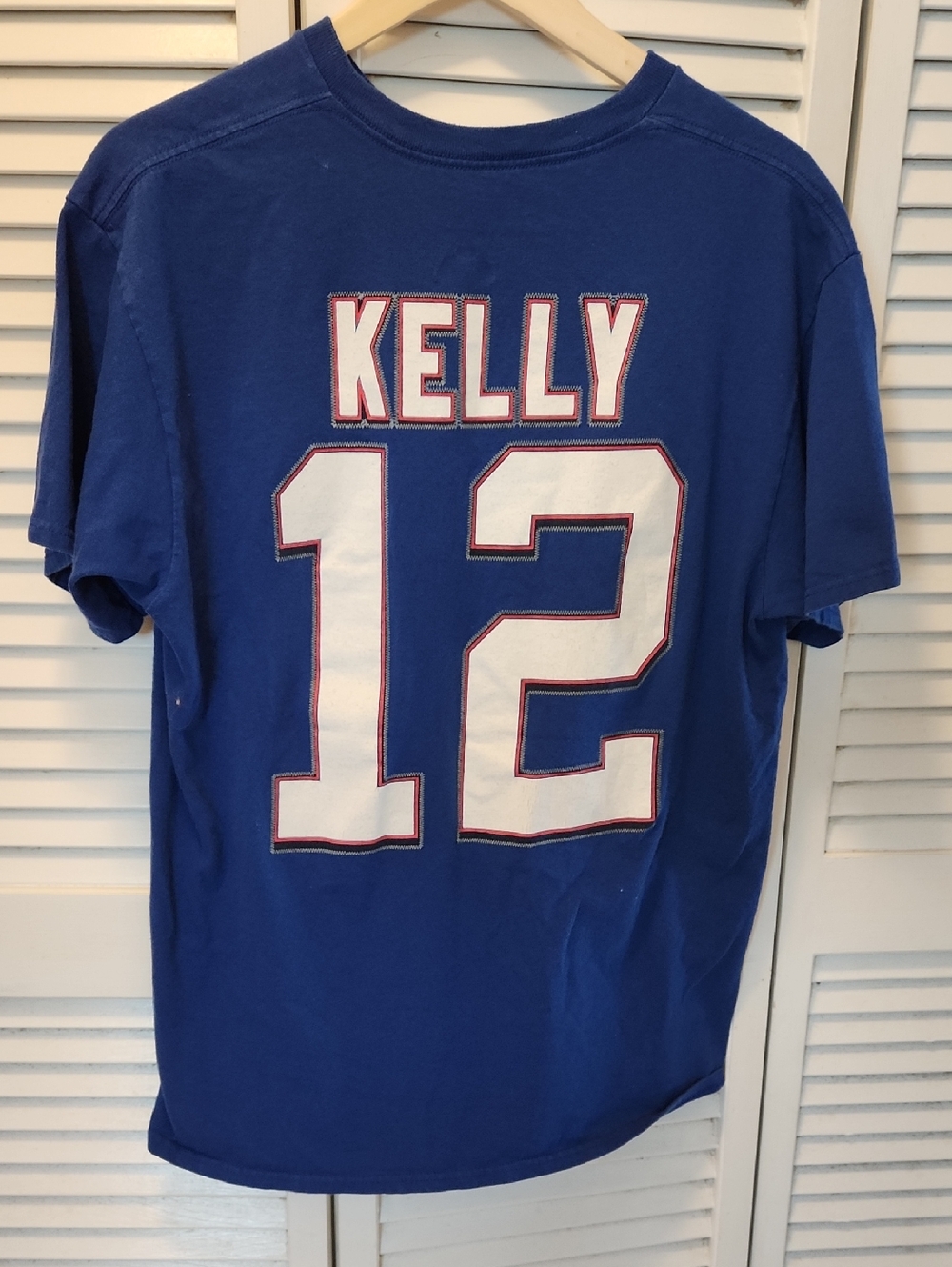 Majestic Kelly 12 Buffalo Bills  Tee with White and Red Back Numbers